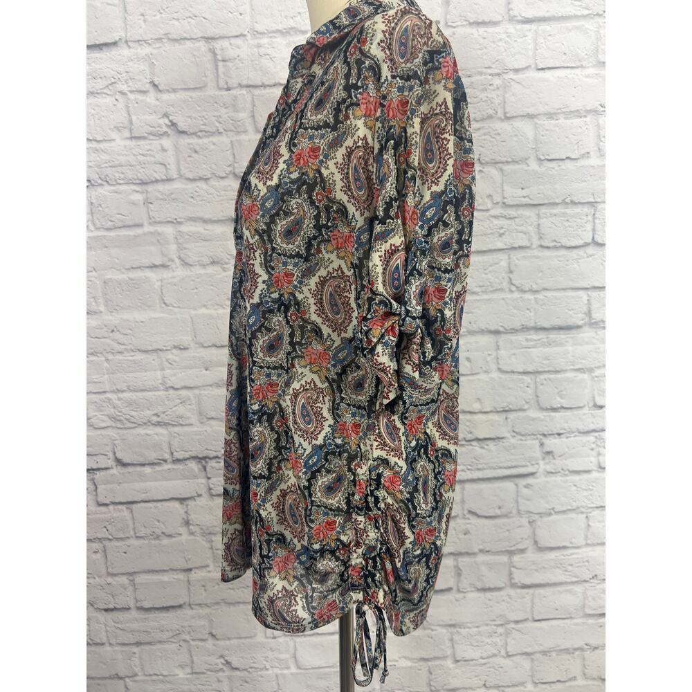 Amang NY Sheer Vibrant Paisley Print Boho Flowy Blouse - Picture 7 of 8